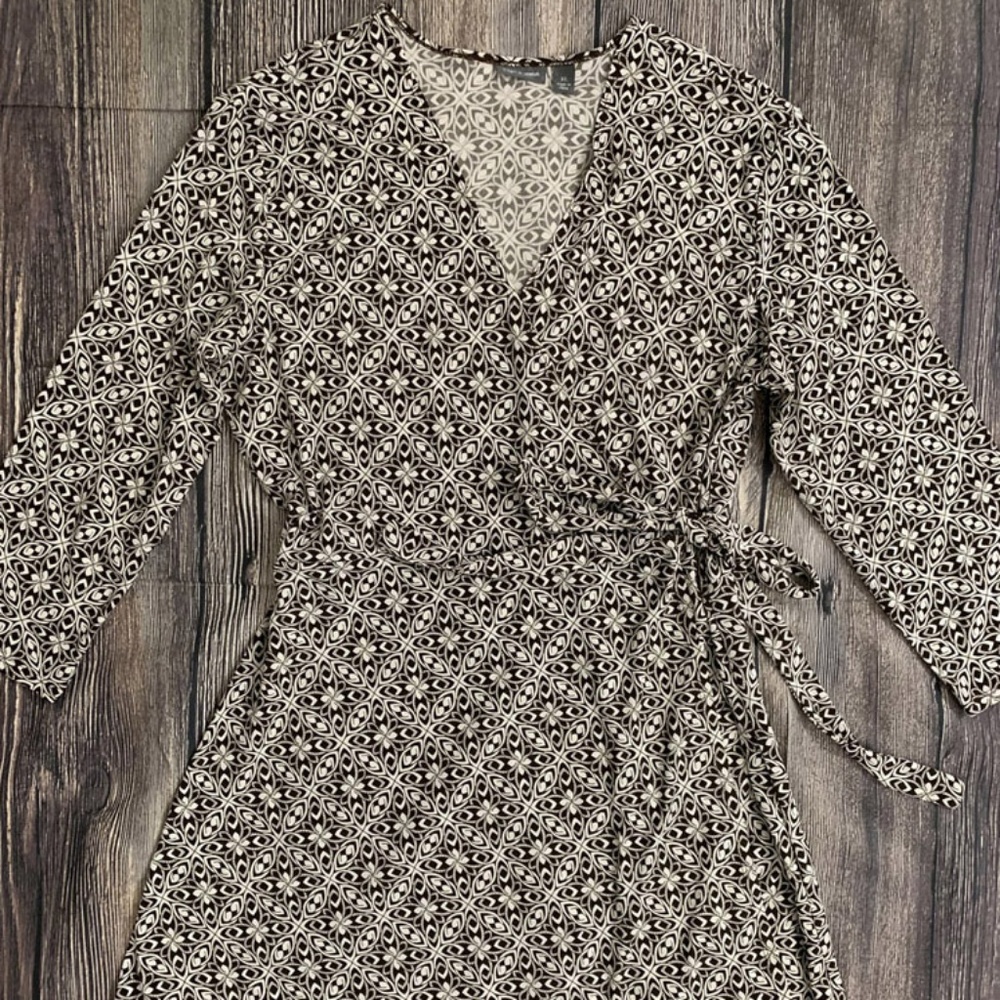 Apt 9 Brown Beige 3/4 Sleeve Wrap Dress XL - Picture 5 of 8